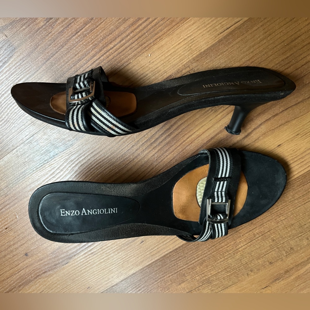 Enzo Angiolini Black Kitten Heel Sandal 90s Vintage Aesthetic
